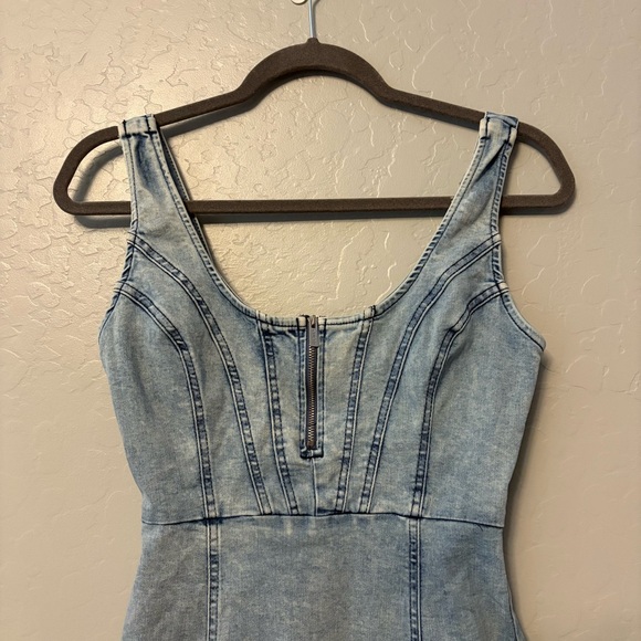 Guess y2k acid wash denim bustier front slit bodycon sleeveless dress small - Picture 2 of 16